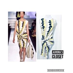 DVF 2 Yellow Alastrina Dress Camo Print Silk Sheath Sleeveless Twist Front $445
